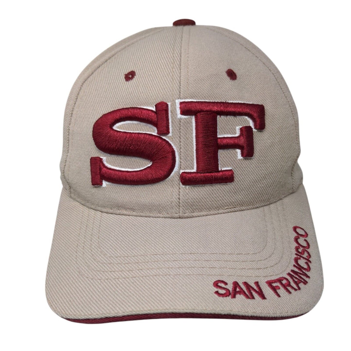 SF San Francisco Strapback Hat Tan One Size Adjustable Embroidered Vented Holes