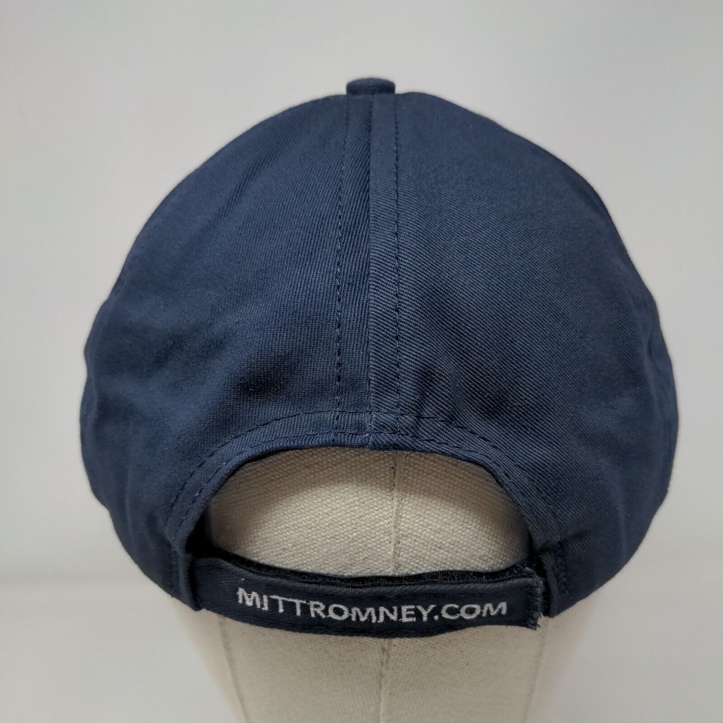 Romney Strapback Hat Blue One Size Adjustable Embroidered Logo 6 Panel