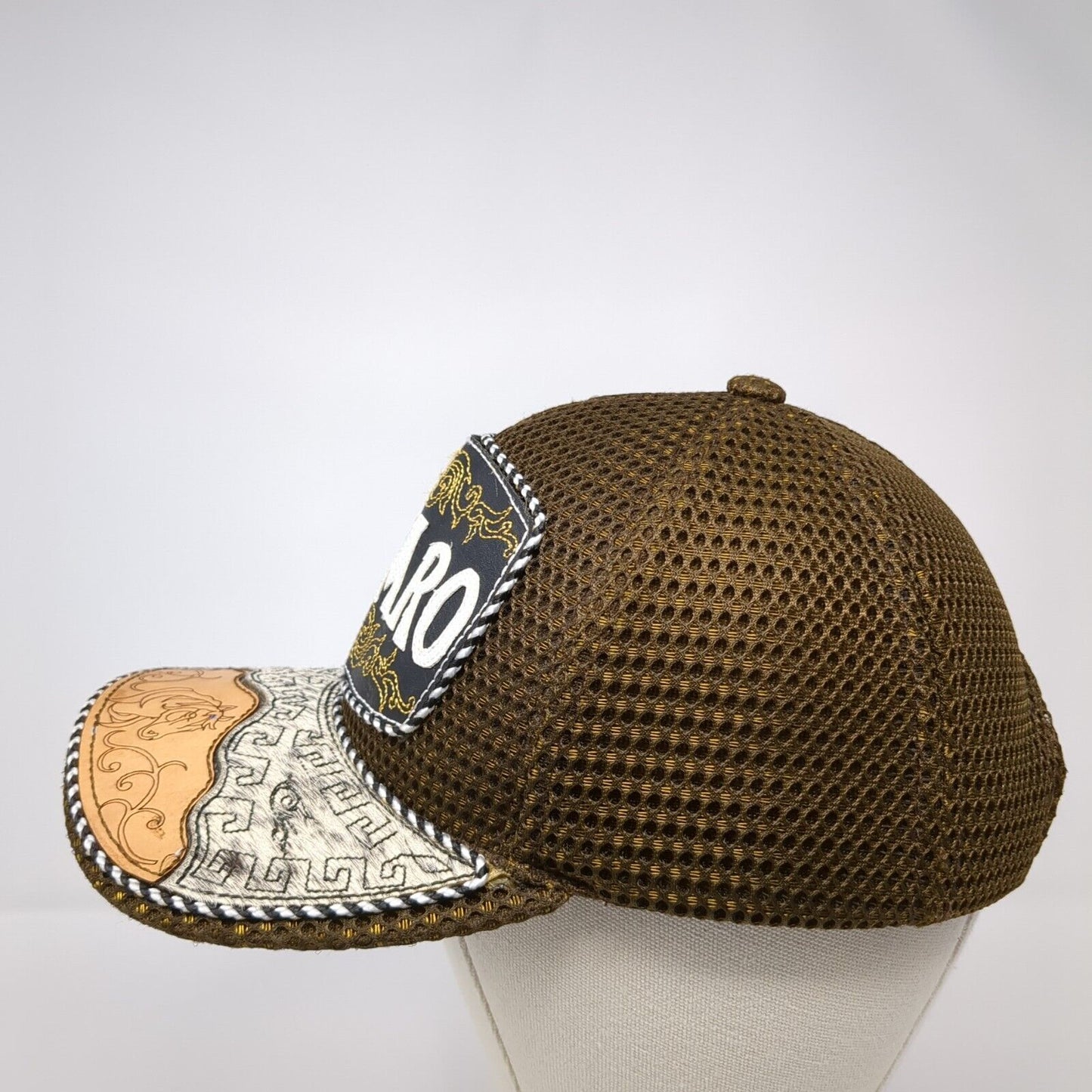 Tacaro Strapback Hat Brown One Size Adjustable Leather Patch Horse Breathable