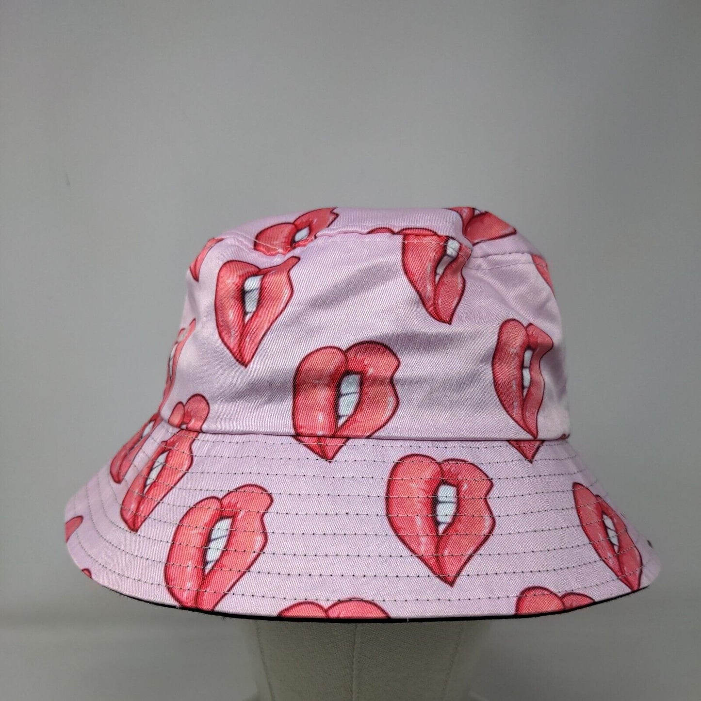 Red Lips Bucket Hat Pink One Size All Over Print Vent Holes Blank