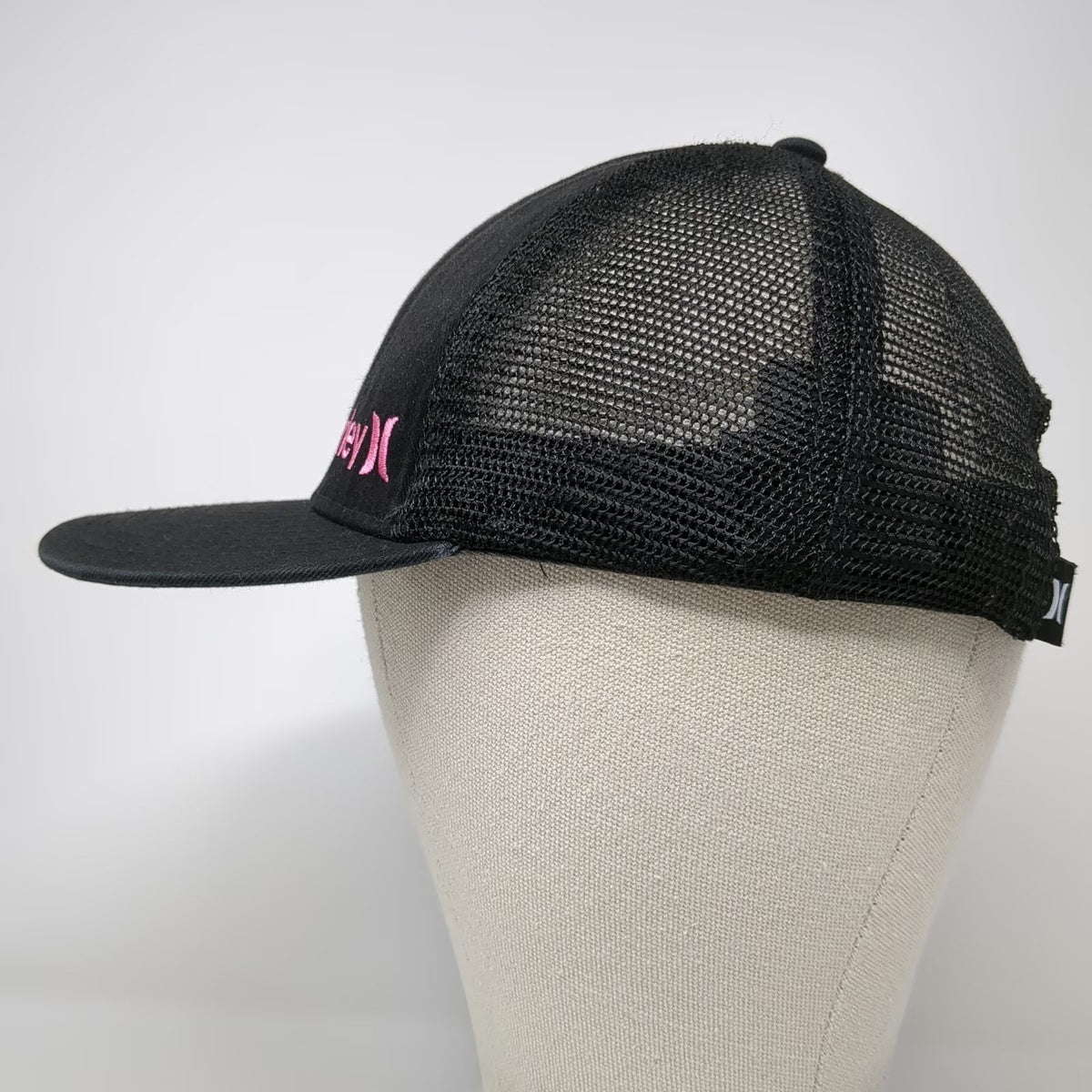 Hurley Trucker Hat Black One Size Pink Logo Mesh Back Snapback Adjustable Cap