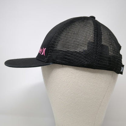 Hurley Trucker Hat Black One Size Pink Logo Mesh Back Snapback Adjustable Cap