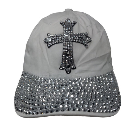 Cross Slideback Hat White One Size Adjustable Bling Rhinestone 6 Panel