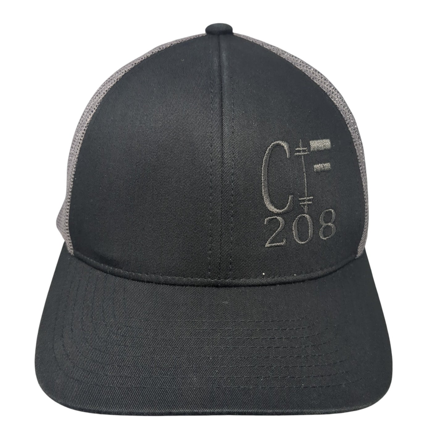 C 208 Snapback Trucker Hat Black One Size Adjustable Embroidered Mesh Back