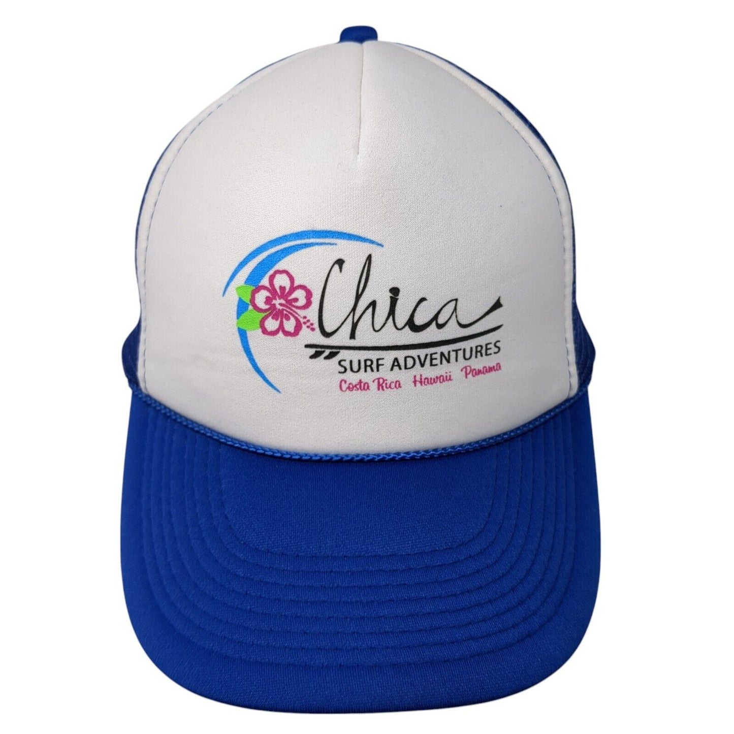 Chica Surf Adventures Costa Rica Hawaii Panama Snapback Trucker Hat Blue OS Mesh