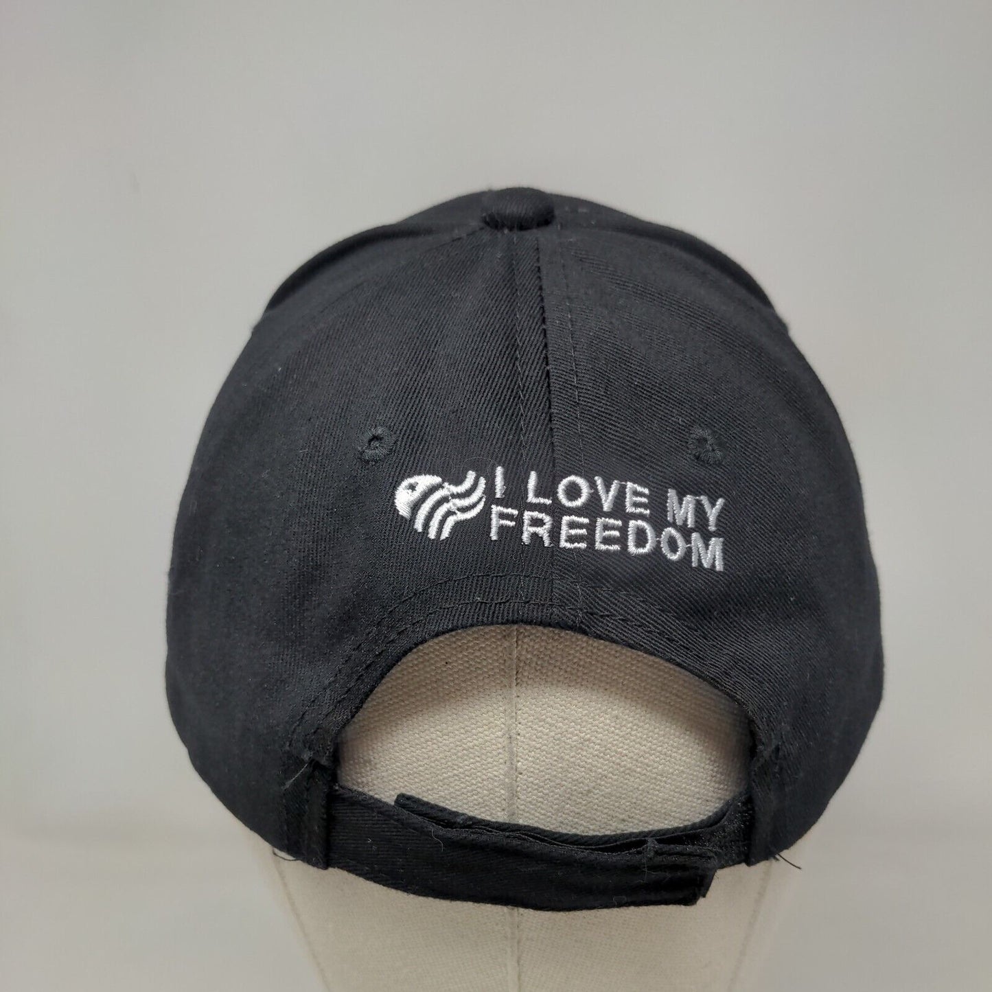 USA Flag Strapback Hat Black One Size Embroidered Love My Freedom Back The Blue
