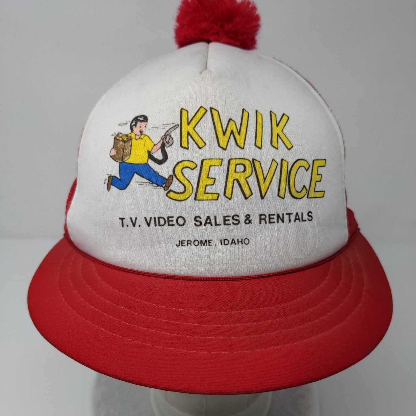 Kwik Service TV Video Sales & Rentals Snapback Trucker Hat Red OSFA Pom Pom