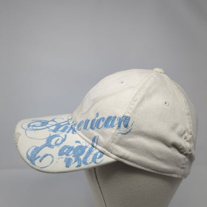 American Eagle Fitted Hat White Cream S/M NU-Fit Embroidered Distressed 6 Panel