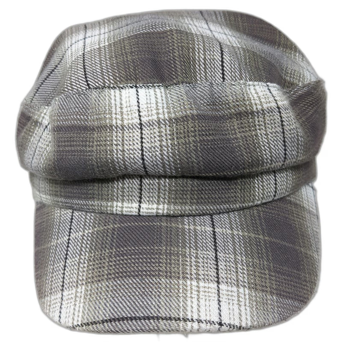 Pugs Gear Army Cap Gray White Black One Size Plaid Pattern Elastic Back Hat