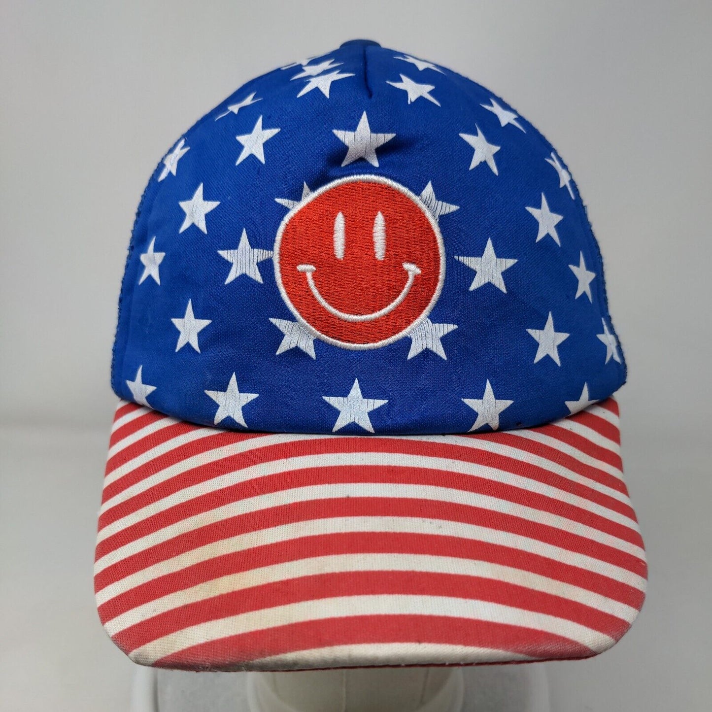 Smiley Face American Flag Snapback Mesh Back Trucker Hat Multi One Size