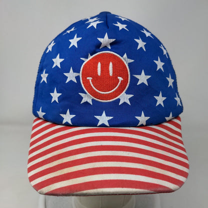 Smiley Face American Flag Snapback Mesh Back Trucker Hat Multi One Size