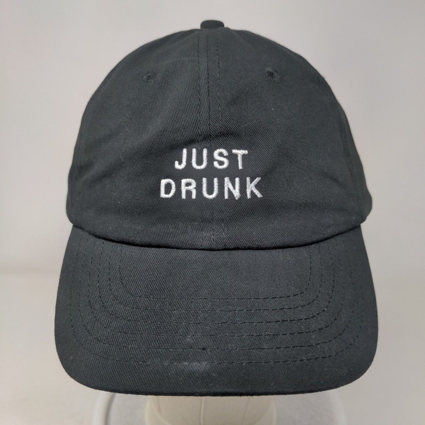 Just Drunk Slideback Hat Black One Size Adjustable Embroidered Cotton Big X