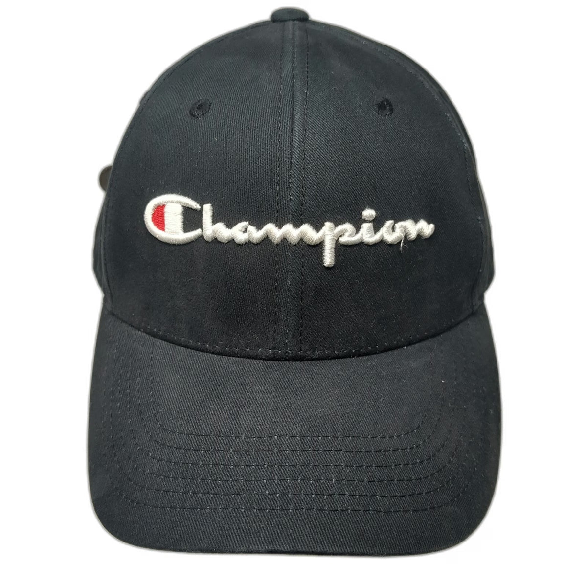 Champion Baseball Cap Black One Size Slideback Leather Strap Embroidered Hat