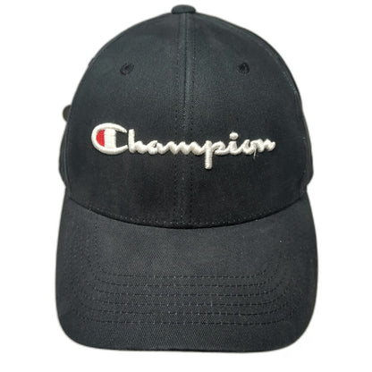 Champion Baseball Cap Black One Size Slideback Leather Strap Embroidered Hat