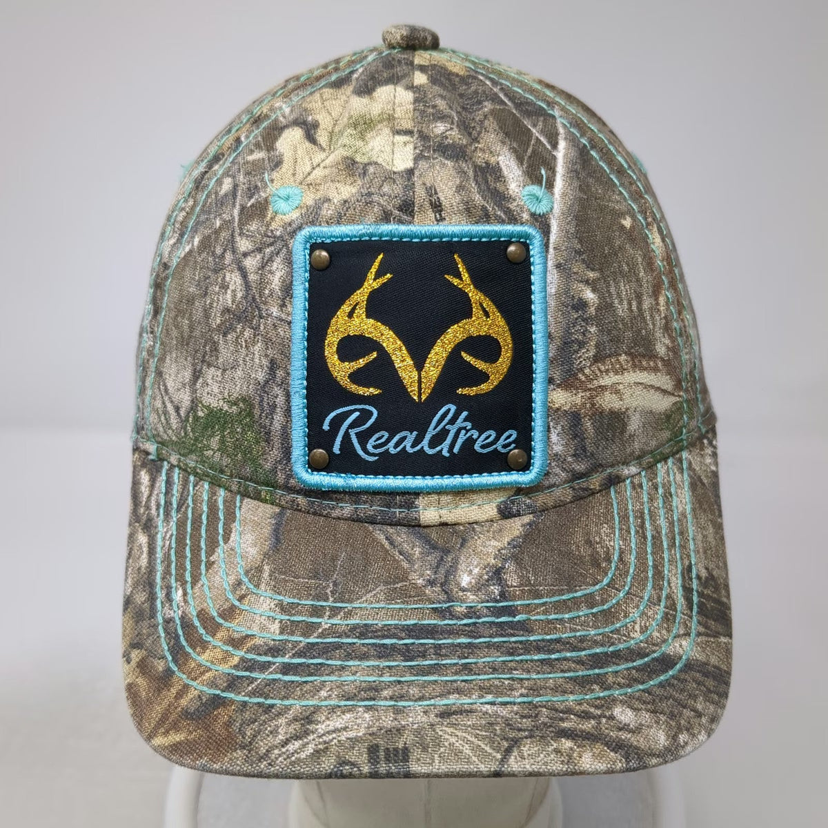 Realtree Snapback Hat Brown Blue Green One Size Camo Glitter Antler Patch