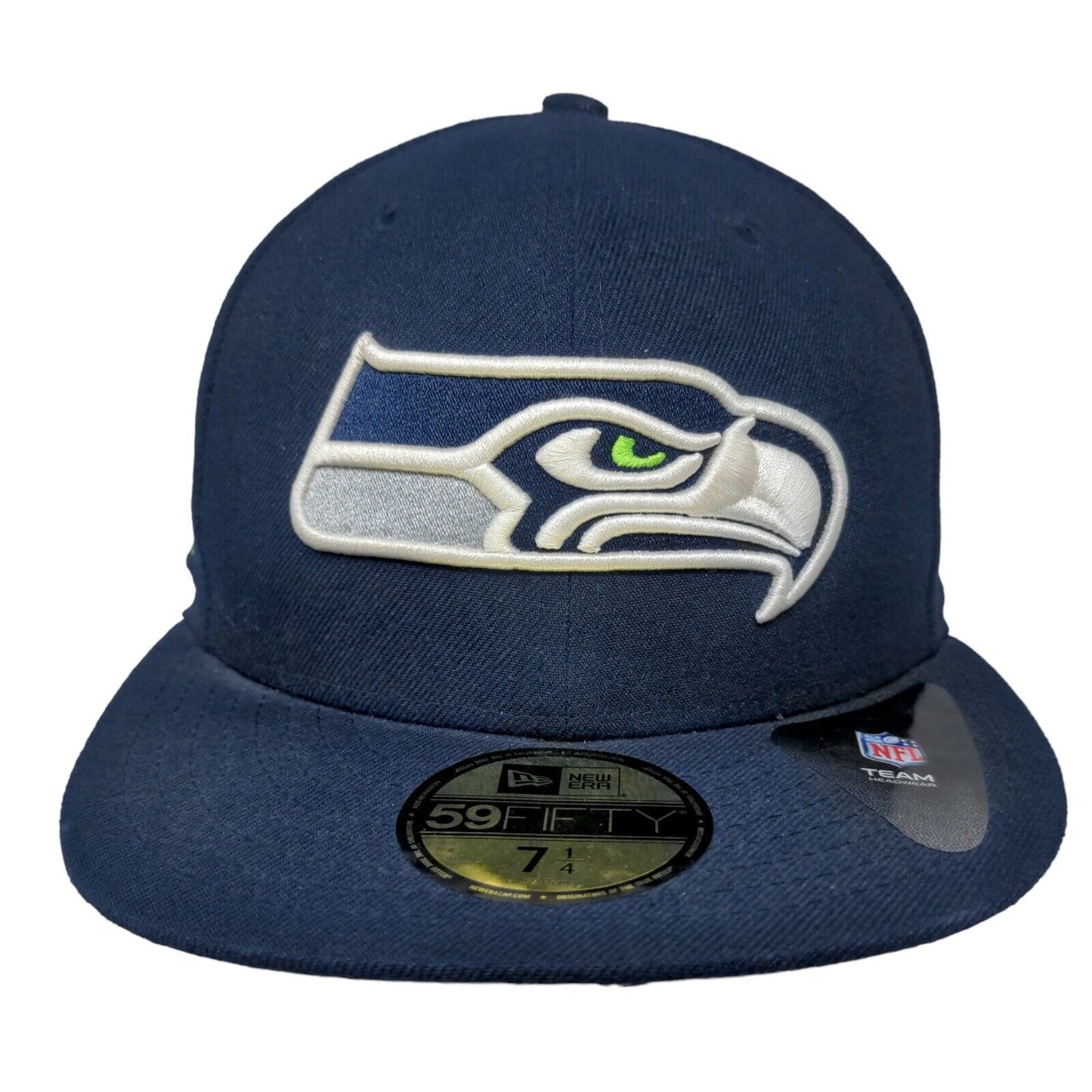 New Era Men's Fitted Flat Bill Hat Blue 7 1/4 Seattle Seahawks NFL Embroidered