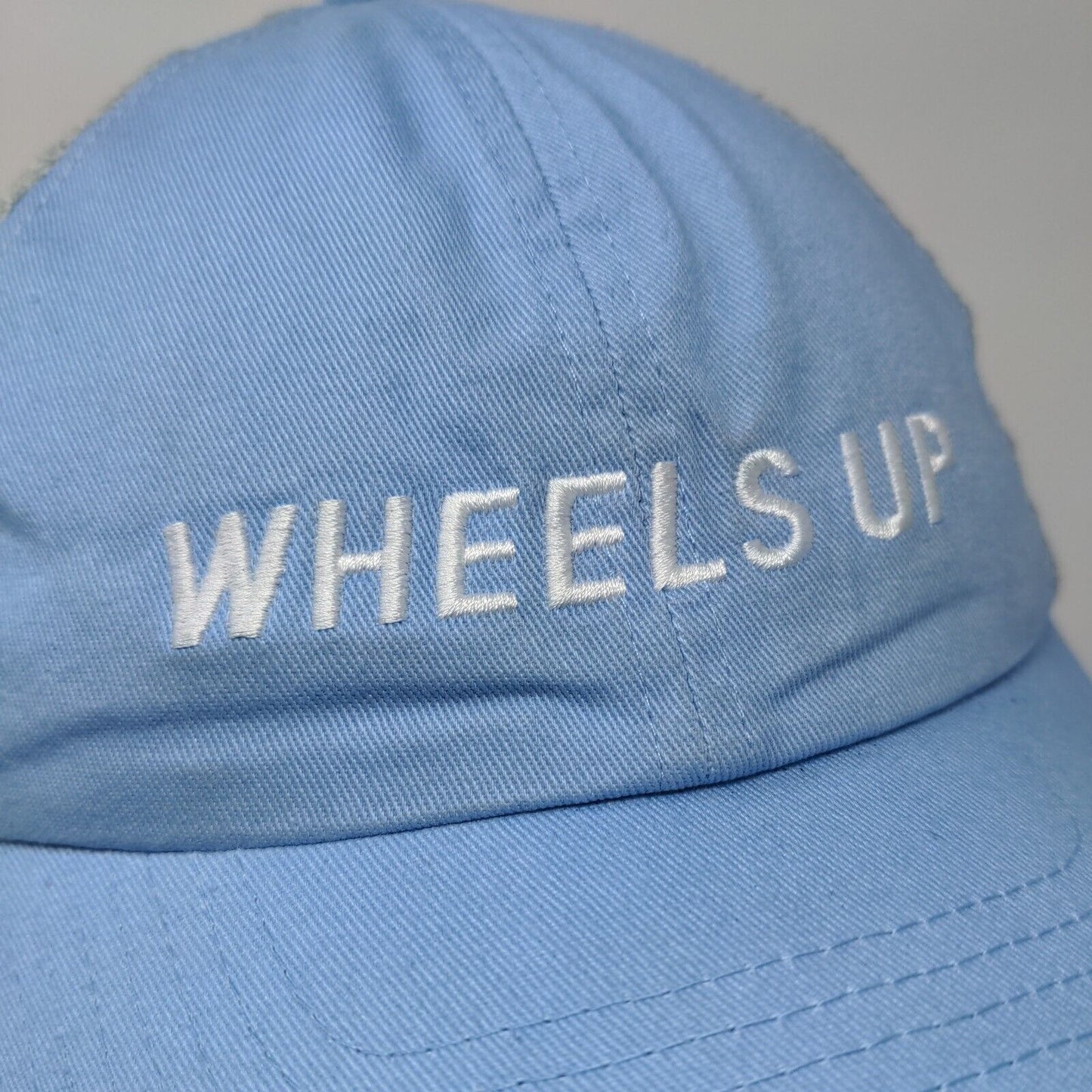 Wheels Up 8760 Slideback Trucker Hat Blue OSFA Adjustable Mesh Back Embroidered
