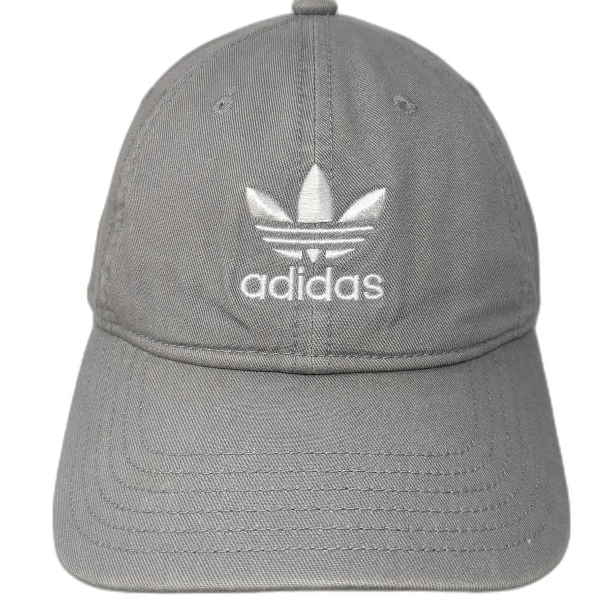 Adidas Baseball Cap Gray One Size Trefoil Logo Strapback Cotton Adjustable Hat