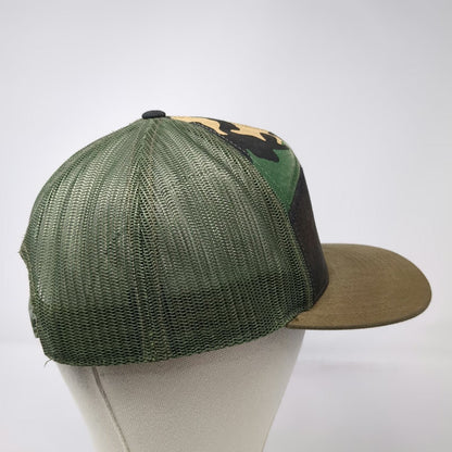 Grain & Garden Trucker Hat Green Camo 7 Panel One Size Leather Patch Snapback