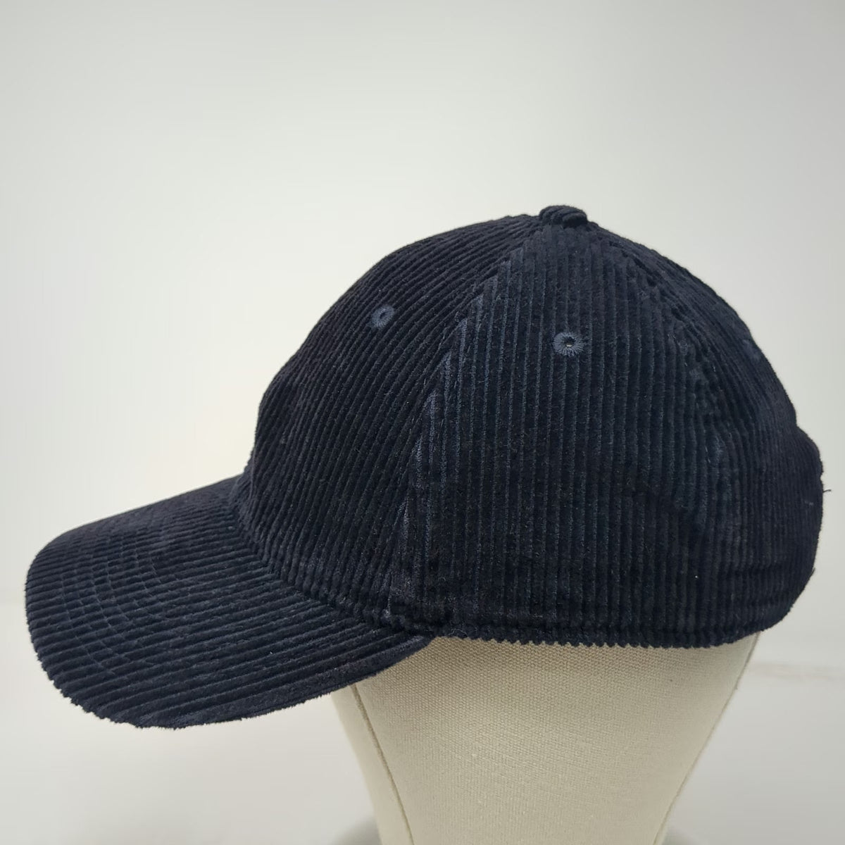 H&M Baseball Cap Black One Size Corduroy Slideback Strap Hat 6 Panel Textured