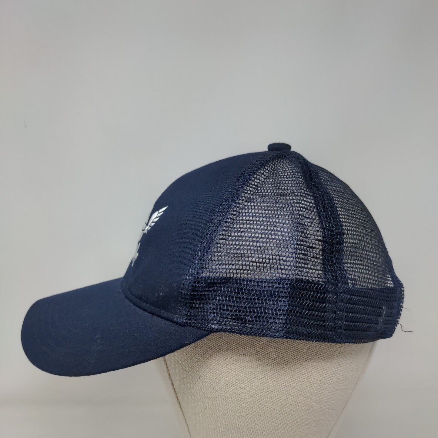 US Navy Veteran Eagle Strapback Trucker Hat Blue One Size Embroidered Mesh Back