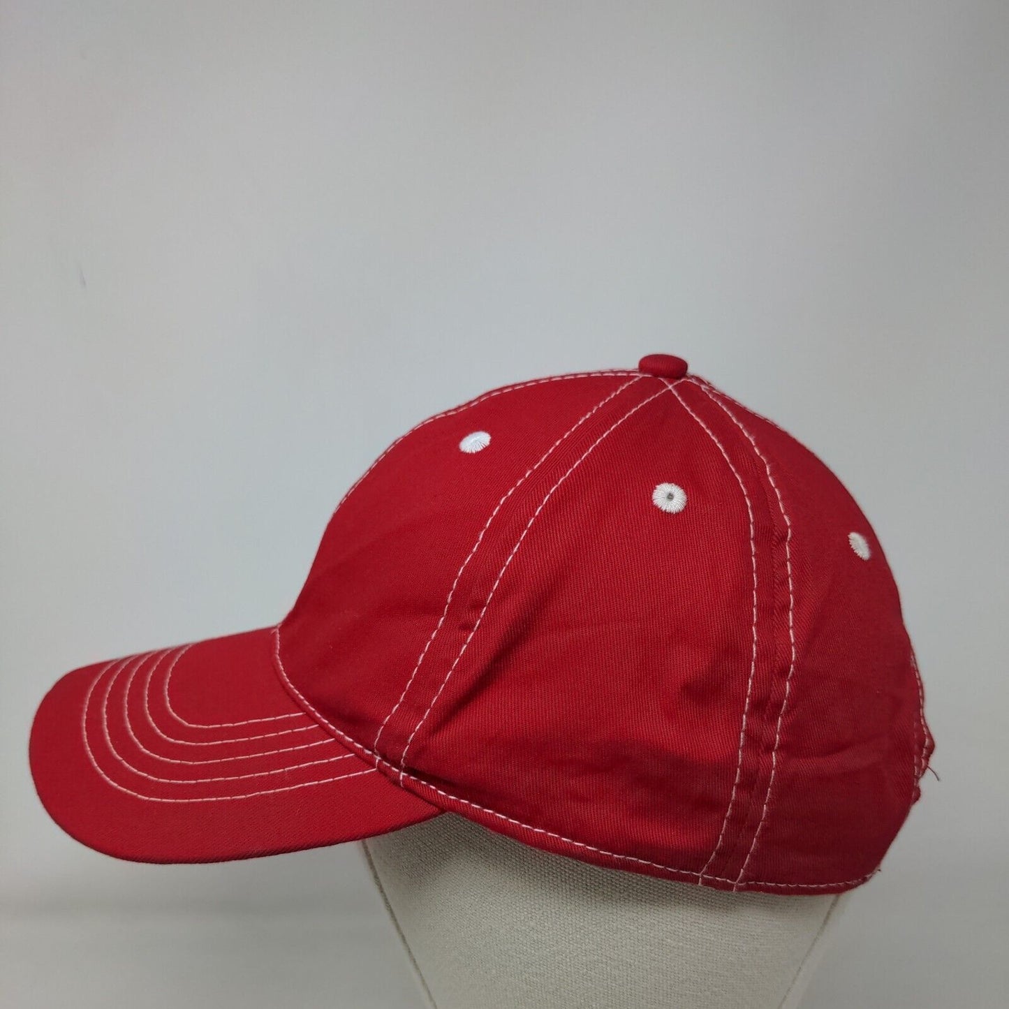 Unbranded Strapback Hat Red OSFM Adjustable Vented Holes 6 Panel Blank