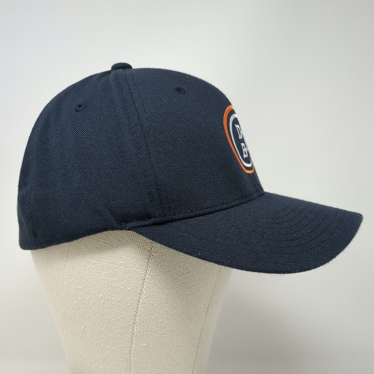 Flexfit Baseball Cap Blue Orange White XL Fitted Hat DB Logo Embroidered