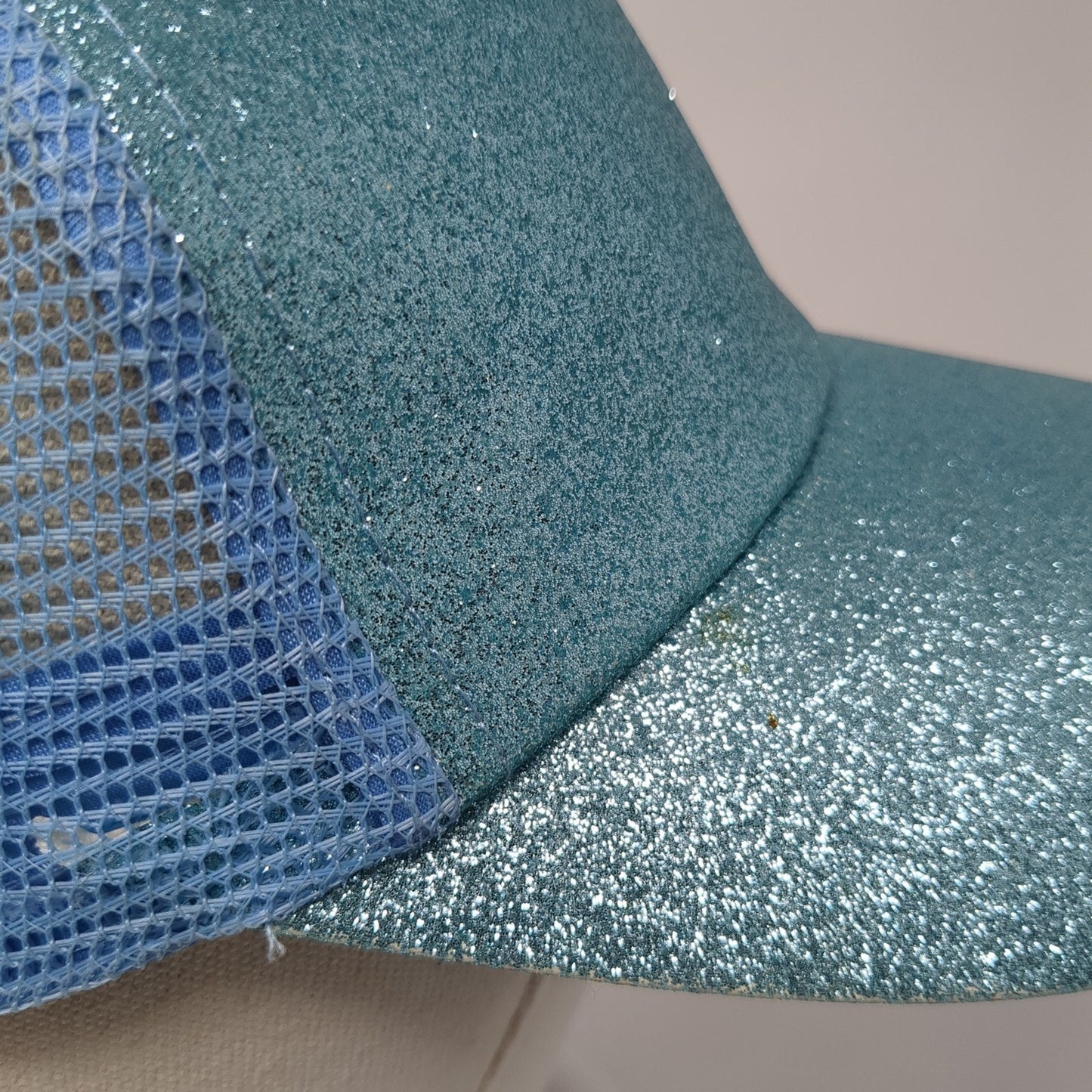 Glitter Ponytail Trucker Hat Blue One Size Adjustable Mesh Back Blank
