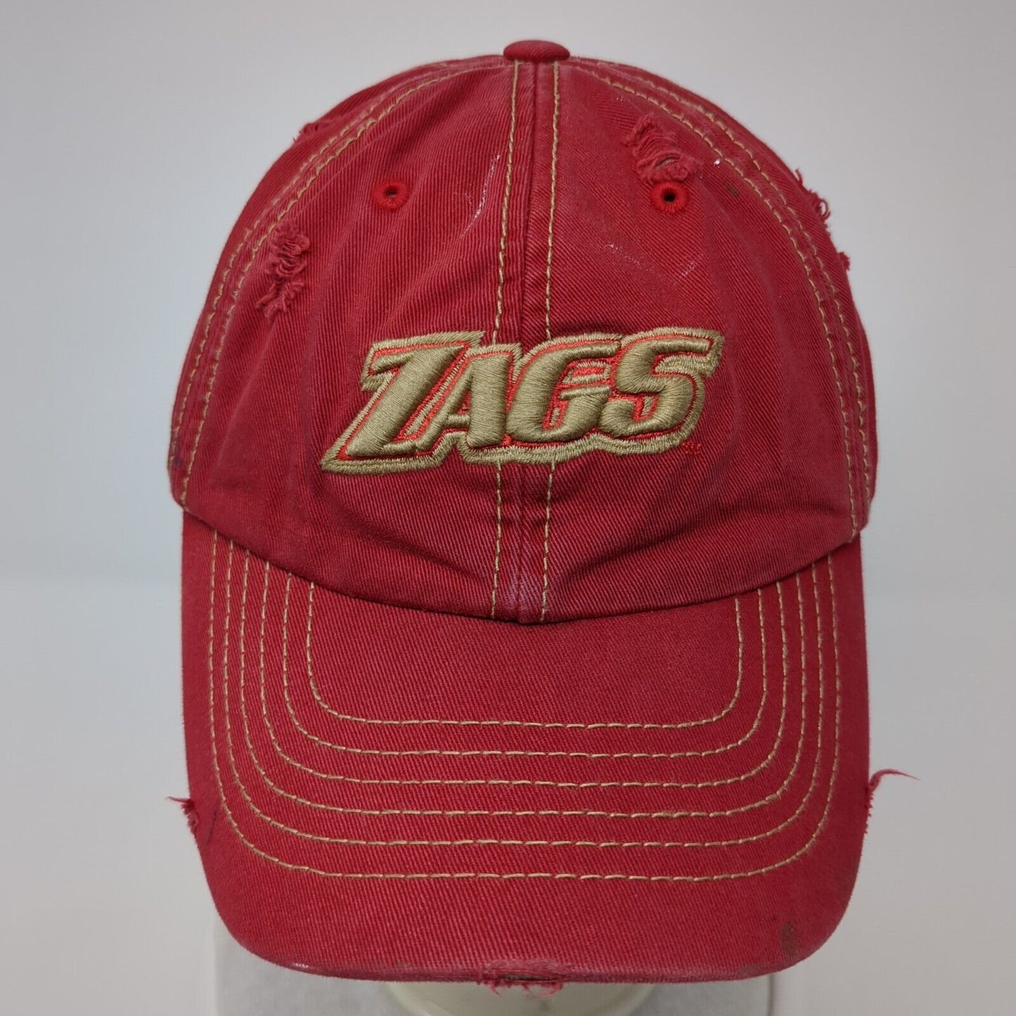 ZAGS Slideback Hat Red OS Adjustable Embroidered Distressed Top of The World