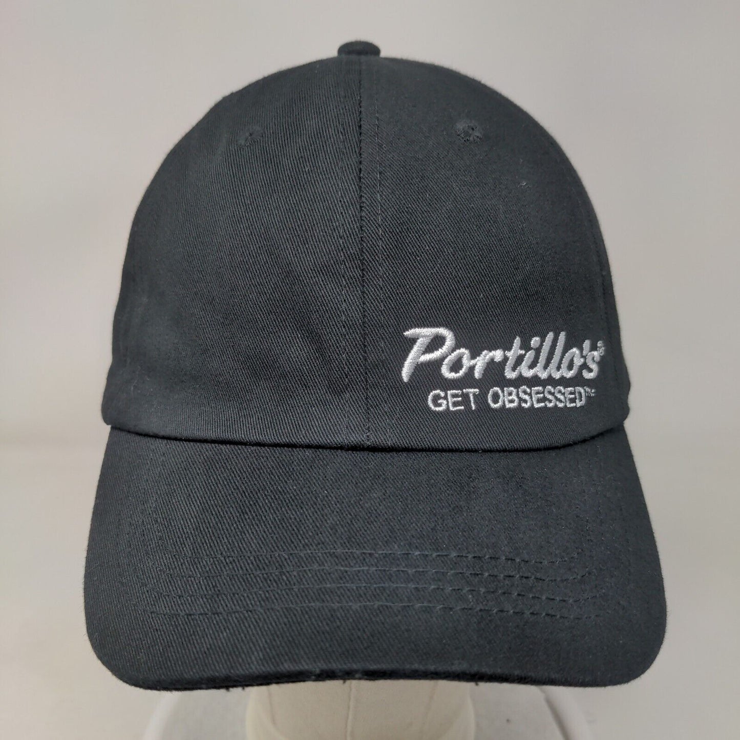 Portillo's Slideback Hat Black Adjustable Embroidered Uniform Employee Cap Hat