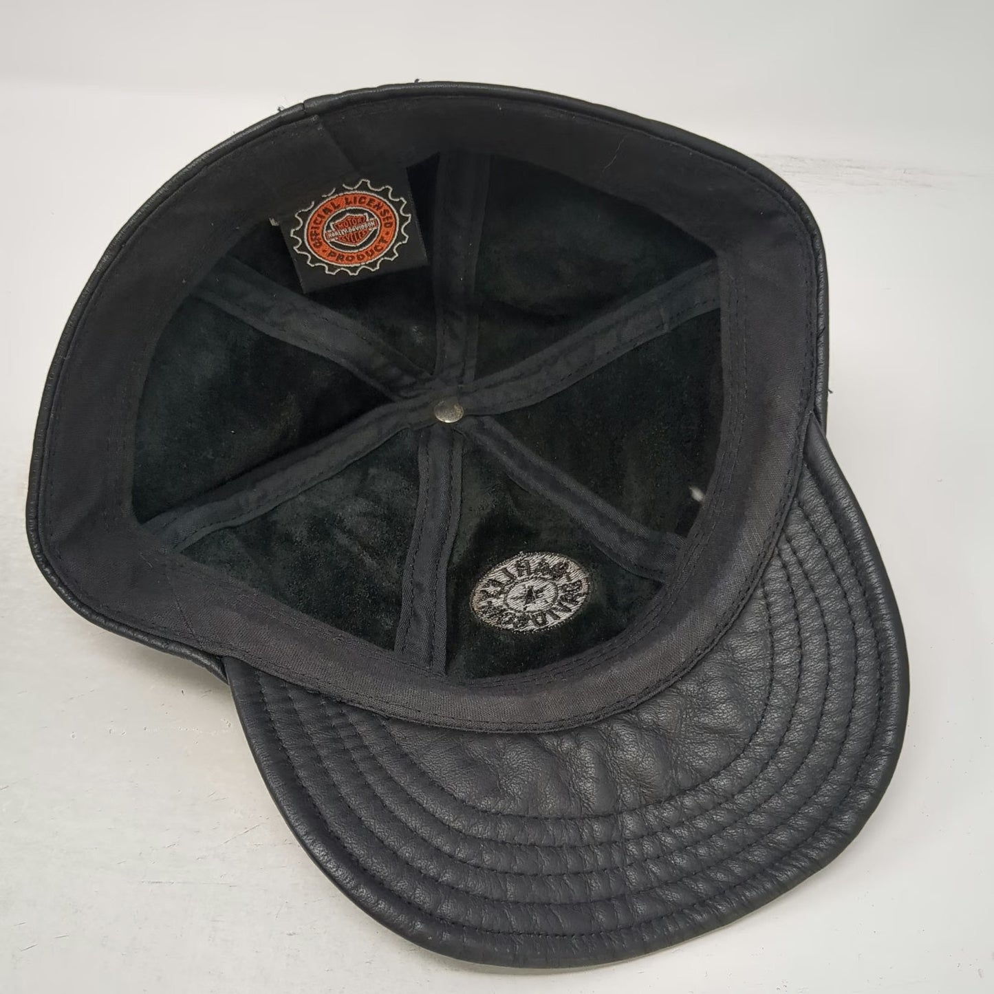 Harley-Davidson Baseball Cap Black M Leather Star Logo USA Fitted Hat Vintage