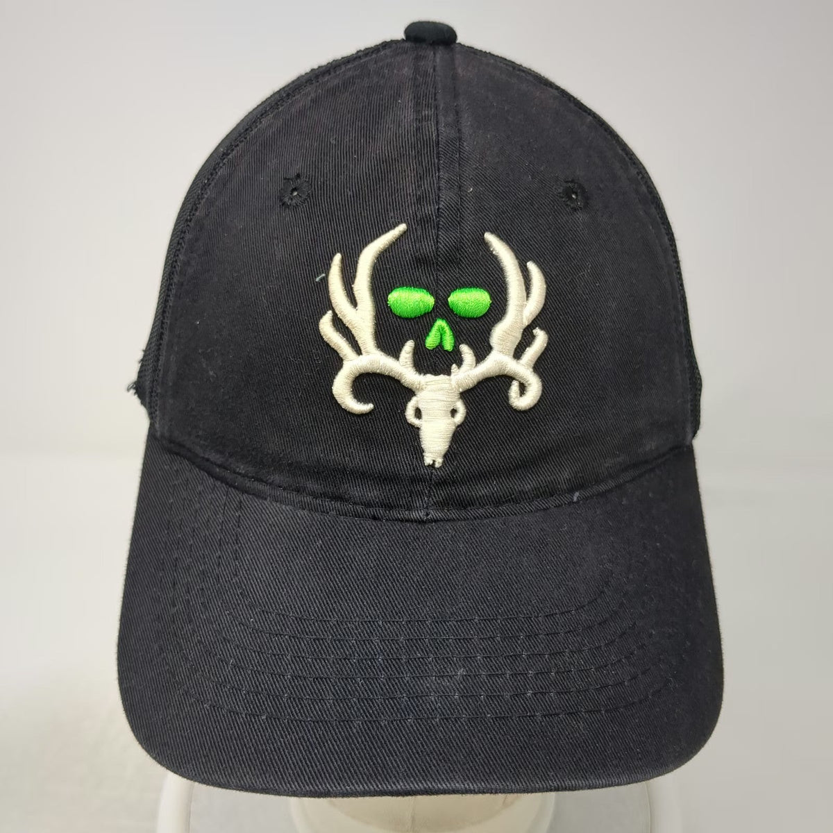 Outdoor Cap Baseball Cap Black One Size Strapback Mesh Deer Skull Antlers Hat