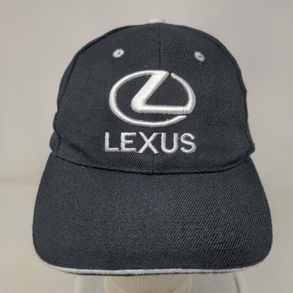 Lexus Strapback Hat Black OSFA Adjustable Embroidered Logo Vented Holes 6 Panel