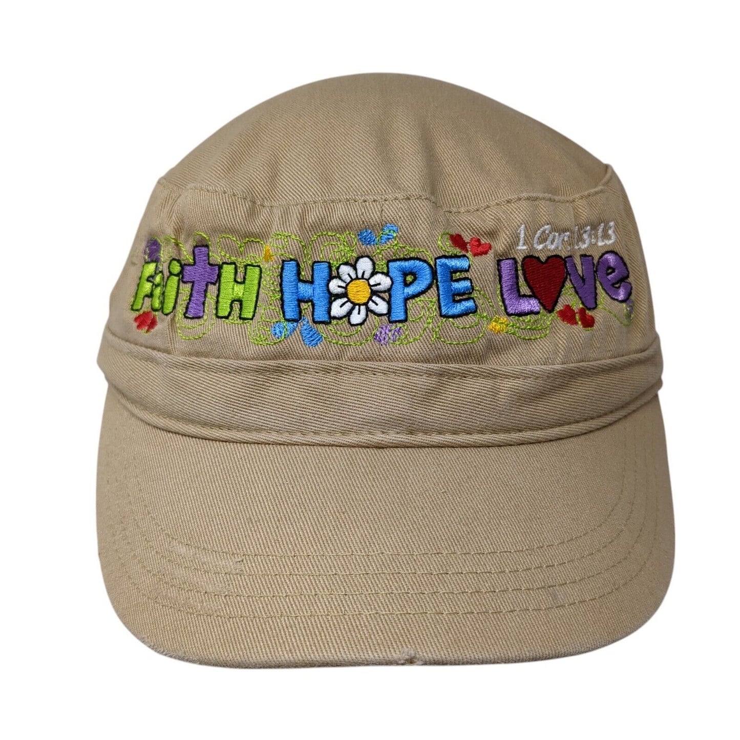 Faith Hope Love 1 Cor. 13:13 Cadet Army Cap Tan One Size Embroidered District