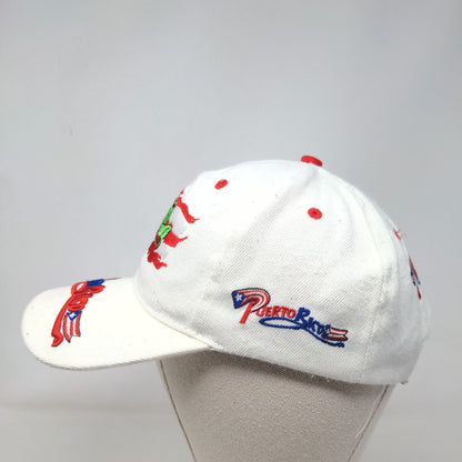 Puerto Rico Flag Frog Strapback Hat White One Size Embroidered