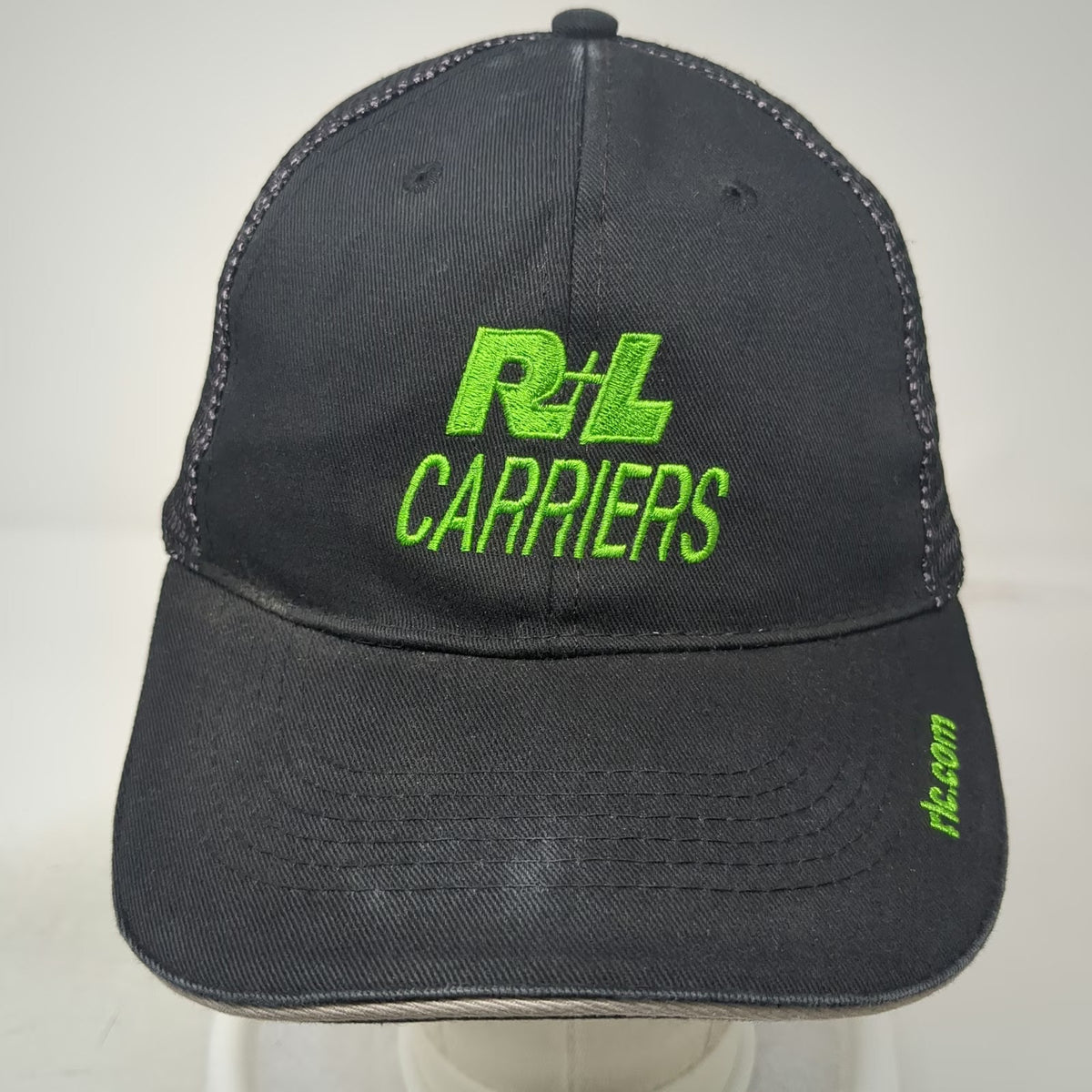 R+L Carriers Trucker Hat Black One Size Mesh Back Snapback Green Embroidery Logo