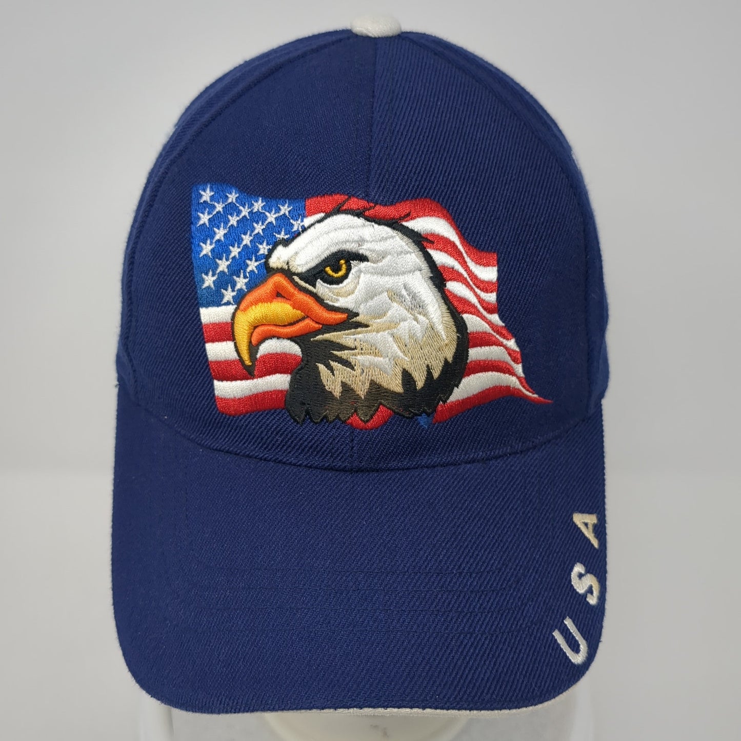 American Flag Eagle Strapback Hat Blue One Size God Bless America