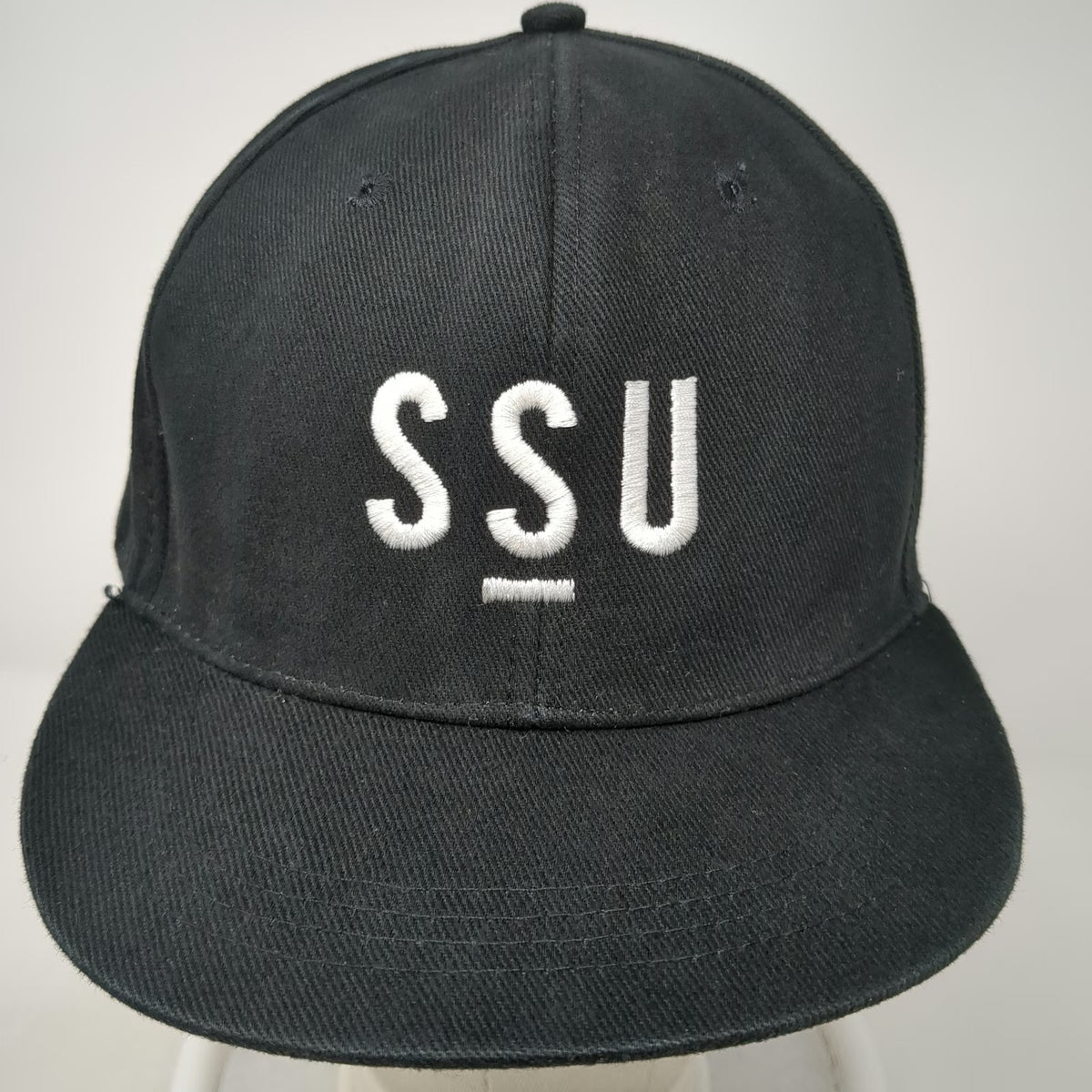Pedigree Snapback Black One Size SSU Embroidered Logo Flat Brim Cotton Hat