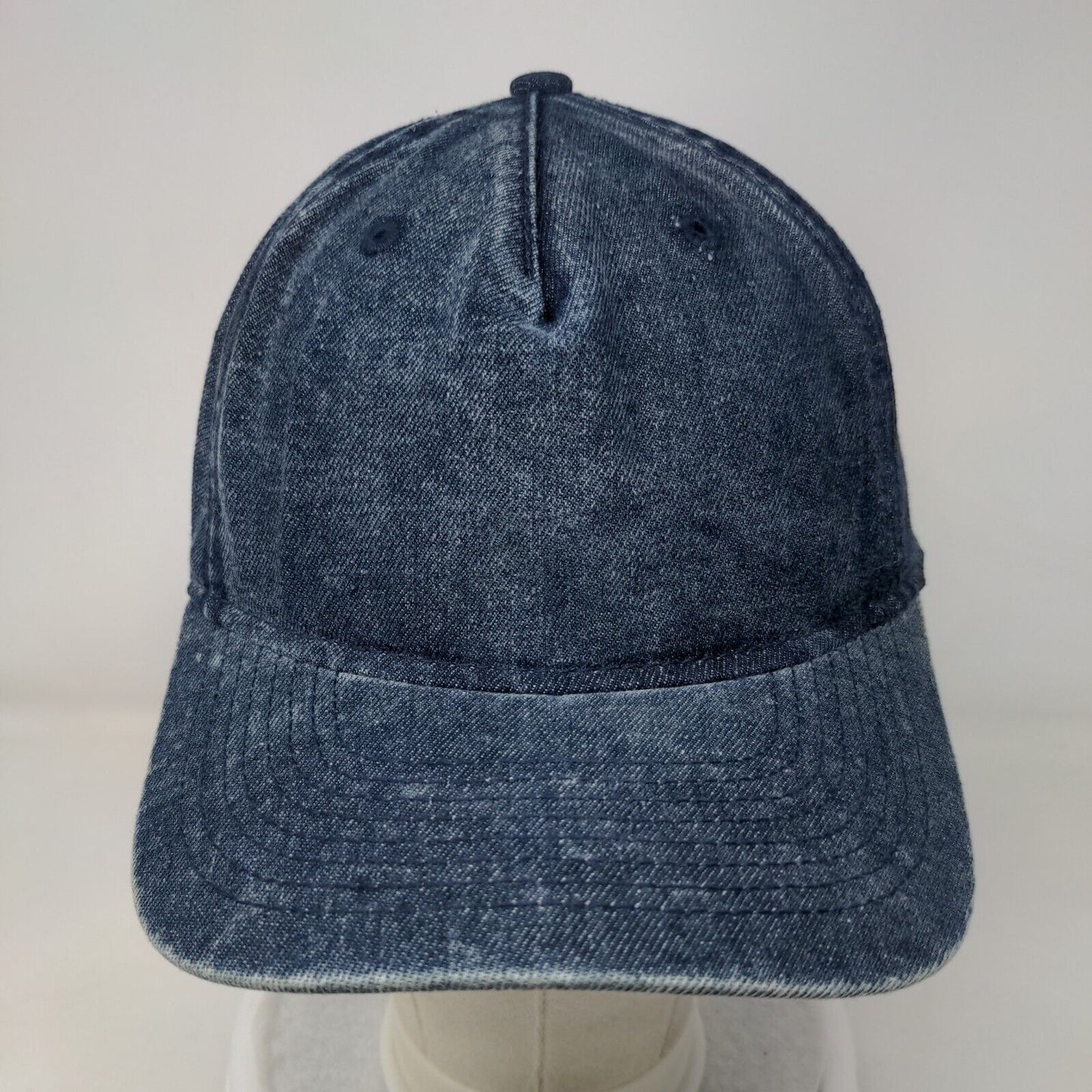 No Boundaries Snapback Hat Blue One Size Adjustable Vented Holes Blank Denim