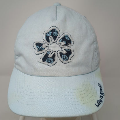 Life is Good Baseball Cap Blue One Size Flower Floral Graphic Slideback Hat