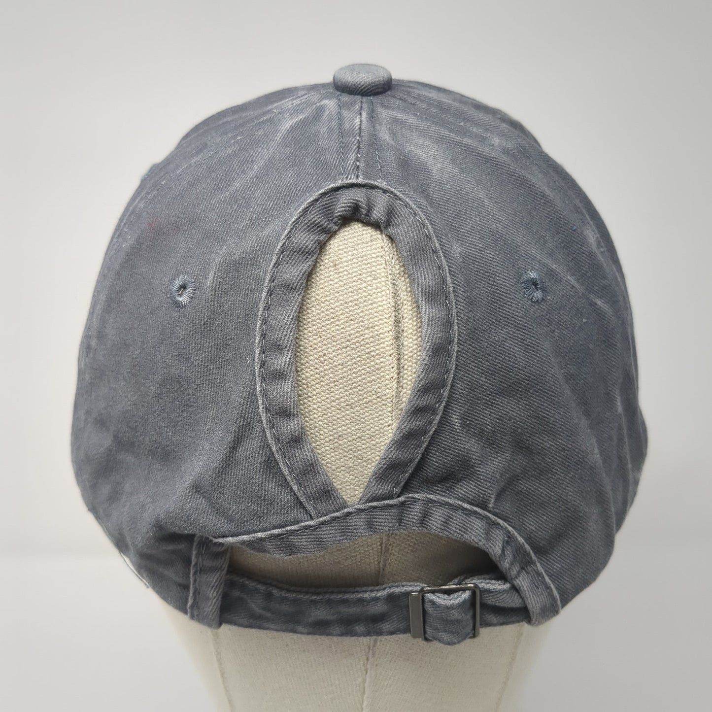 Camping Hair Don't Care Slideback Hat Gray One Size Embroidered Ponytail