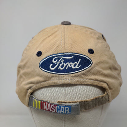 NASCAR Checkered Flag Men's Strapback Hat Tan Ford Racing Embroidered Logo