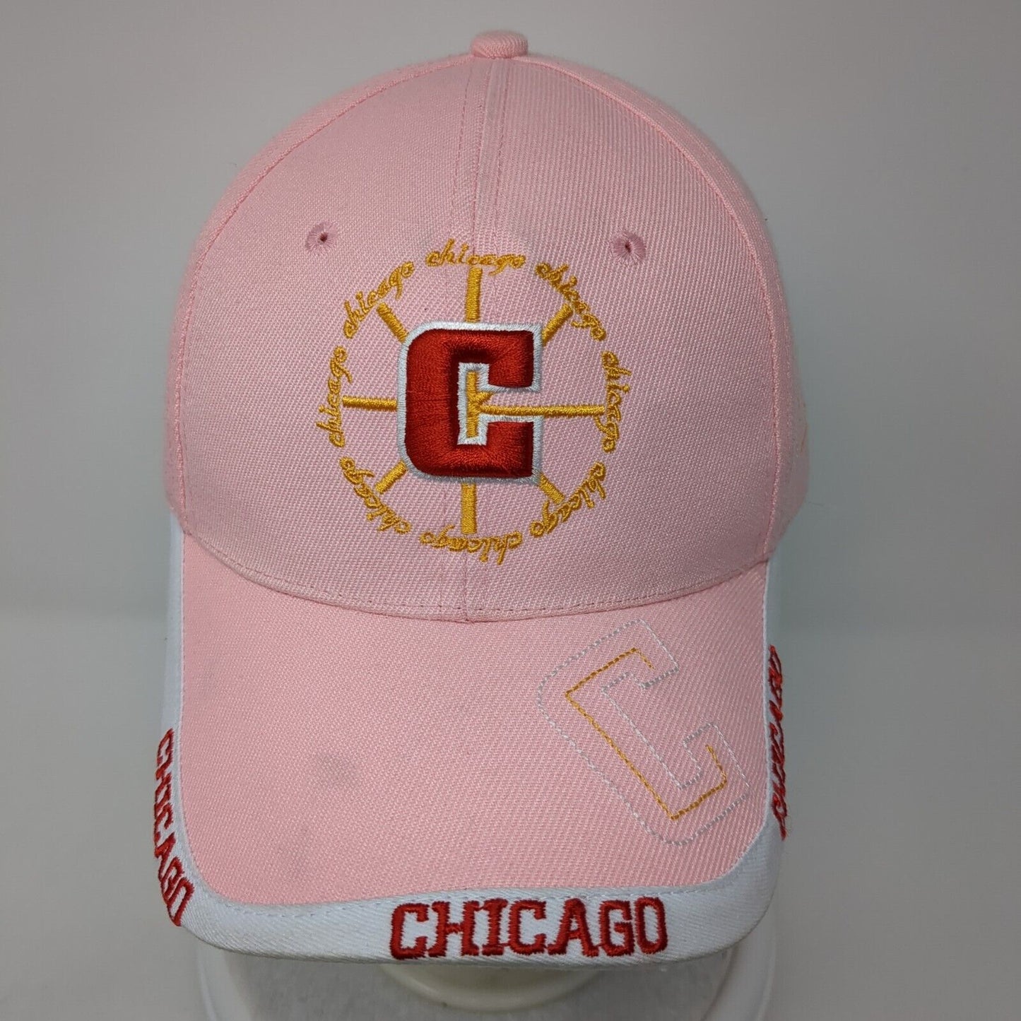 Chicago Strapback Hat Pink One Size Adjustable Embroidered Patriotic 6 Panel