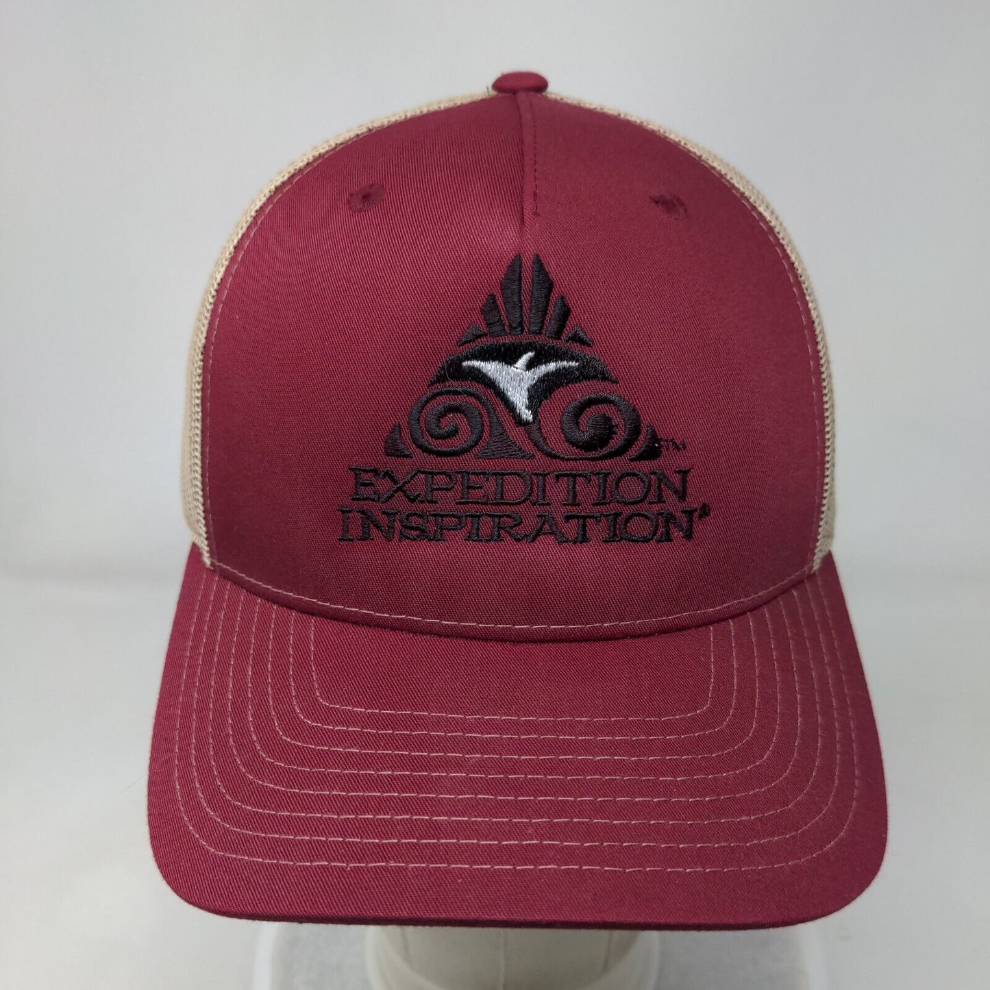 Expedition Inspiration Snapback Trucker Hat Red One Size Mesh Back