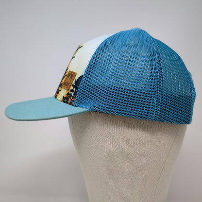The Montana Scene Trucker Hat Blue One Size Sunset Tree Graphic Mesh Snapback