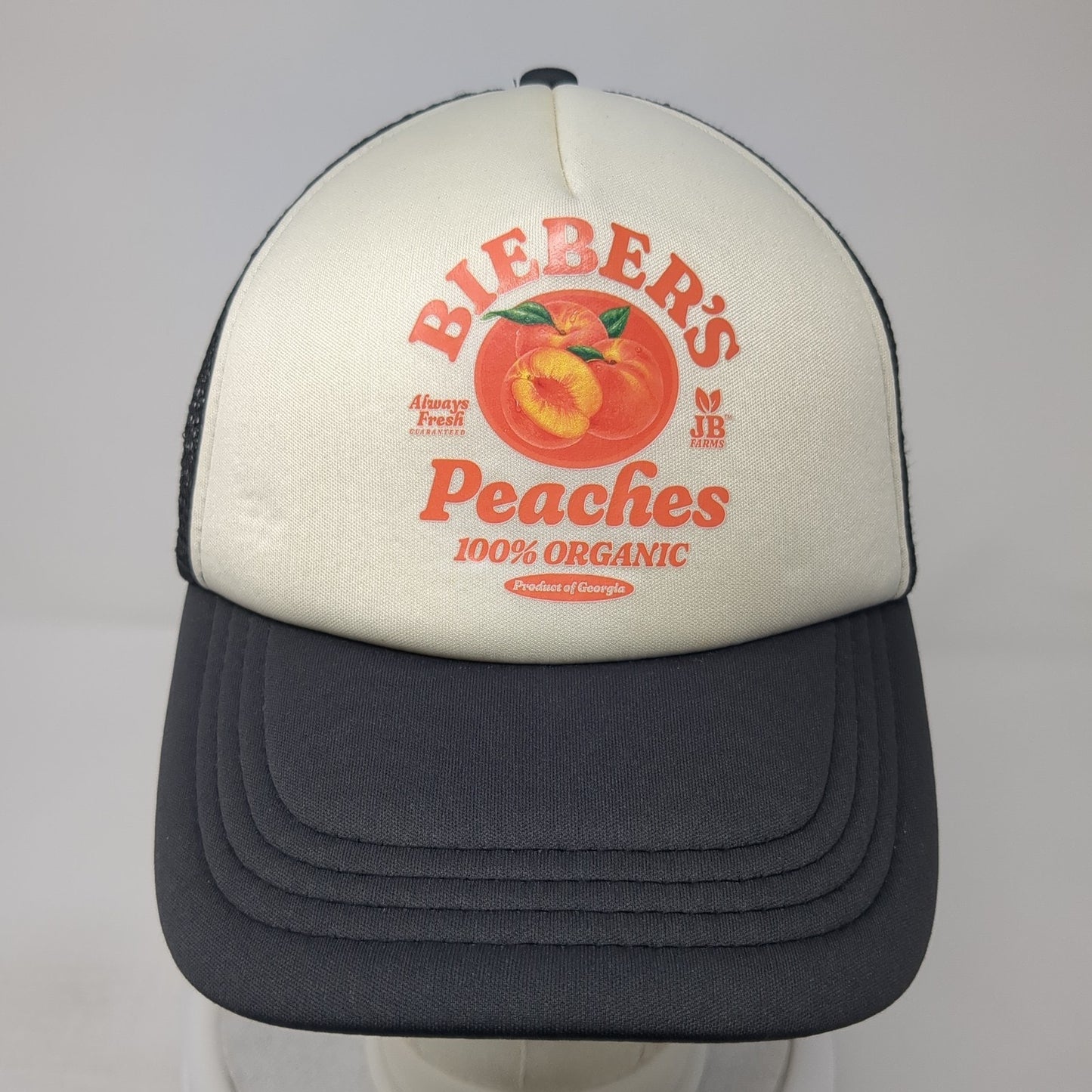 Bieber's Peaches Snapback Trucker Hat Black One Size Mesh Back Cotton On