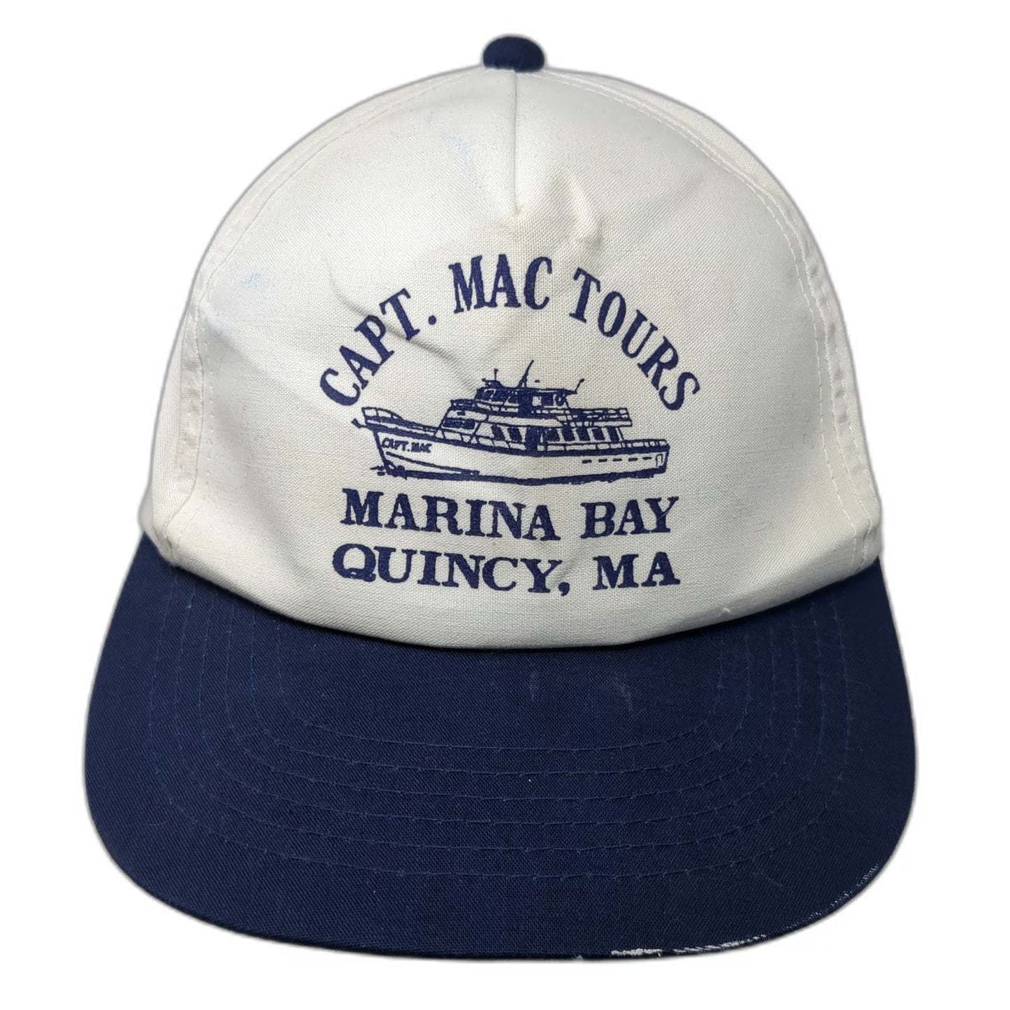 YoungAn Trucker Hat White Blue One Size Capt Mac Tours Quincy MA Marina Bay