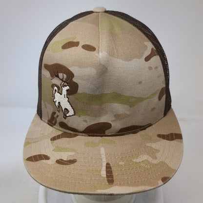 Yupoong Trucker Hat Beige Brown Camo One Size Wyoming Bucking Horse Snapback