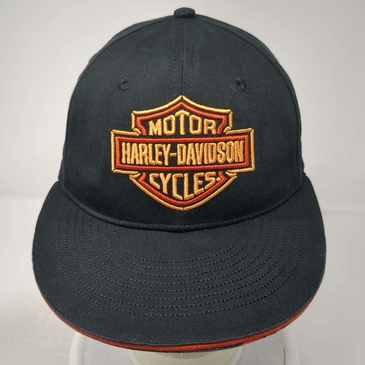 Harley-Davidson Baseball Cap Black Orange Gold S Fitted Shield Logo Eagle Hat