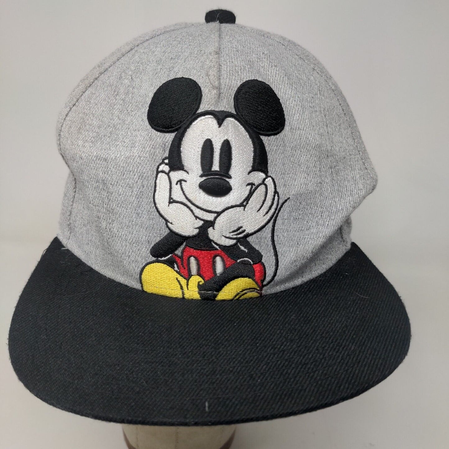 Disney Men's Snapback Hat Gray Black Adjustable Embroidered Mickey Mouse Logo